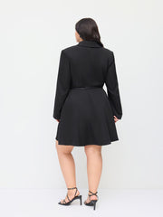Notched Collar V-neck Double Breasted Mini Blazer Dress With Belt Curve & Plus