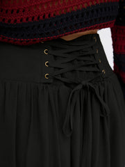 Mid Rise Solid Button Lace Up Ruffle Maxi Skirt Curve & Plus