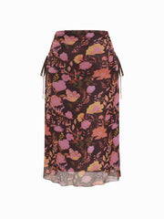 Round Neckline Ruched Long Sleeve Top & Mid Rise Floral Knotted Maxi Skirt Set Curve & Plus