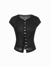 Round Neckline Short Sleeve See-through Button Front Blouse