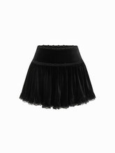 Velvet Mid Rise Lace Trim Flared Mini Skort