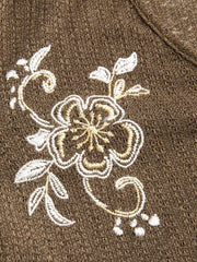V-neck Floral Embroidery Tie Front Textured Top