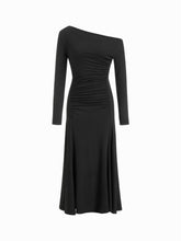 Asymmetrical Neck Ruched Long Sleeve Maxi Dress