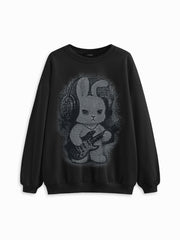 Cotton-blend Rock Rabbit Graphic Round Neckline Oversized Sweatshirt