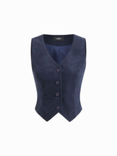 Corduroy V-neck Solid Button Blazer Vest