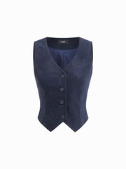 Corduroy V-neck Solid Button Blazer Vest