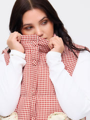 Stand Collar Gingham Floral Heart Oversized Puffer Vest