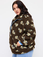 Cider Fleece Floral Zip Through Oversized Jacket Curve & Plus