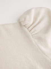 Knit High Neck Puff Sleeve Lettuce Trim Top