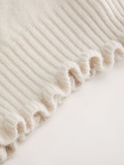 Knit High Neck Puff Sleeve Lettuce Trim Top
