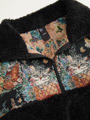 Fleece Collar Floral Cat Knotted Sweatshirt