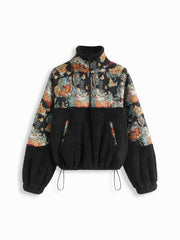 Fleece Collar Floral Cat Knotted Sweatshirt