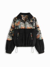 Fleece Collar Floral Cat Knotted Sweatshirt