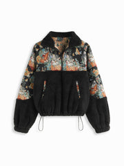 Fleece Collar Floral Cat Knotted Sweatshirt