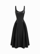 Faux Leather Scoop Neckline Ruffle A-line Midi Cami Dress