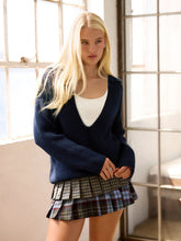 Knit Collar V-neck Long Sleeve Oversized Top