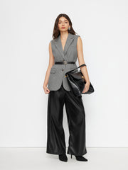 Collar Button Blazer Vest With Belt