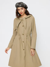 Hooded Round Neckline Drawstring Knotted Oversized Trench Coat