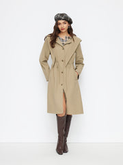 Hooded Round Neckline Drawstring Knotted Oversized Trench Coat
