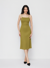 Square Neck Ruched Midi Slip Dress