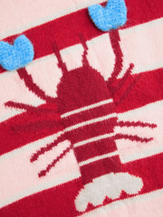 Knit Lobster Pattern Striped Round Neckline Oversized Sweater
