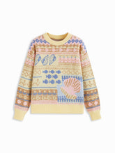 Knit Fish & Shell Pattern Colorblock Oversized Sweater