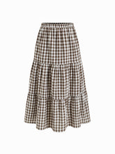 Woven High Rise Gingham Tiered Midi Skirt