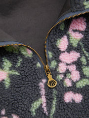 Faux Fur Stand Collar Floral Drawstring Zip Through Oversized Sweatshirt Curve & Plus