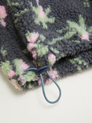 Faux Fur Stand Collar Floral Drawstring Zip Through Oversized Sweatshirt Curve & Plus