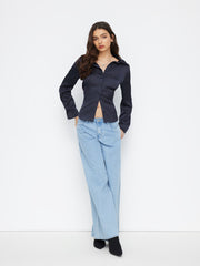 Satin Collar Long Sleeve Shirt