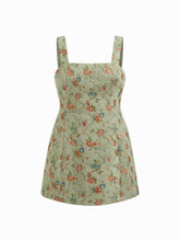 Jacquard Floral Square Neck Tie Back A-line Mini Dress Curve & Plus
