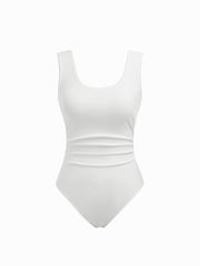 Scoop Neckline Ruched Backless Bodysuit