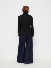 Notched Collar Long Sleeve Double Breasted Metal Button Blazer