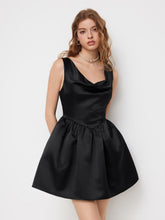 Satin Cowl Neck Ruched Zipper Mini Tank Dress