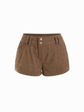 Corduroy Low Rise Leopard Detail Micro Shorts