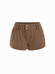 Corduroy Low Rise Leopard Detail Micro Shorts