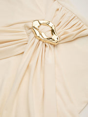 Round Neckline Ruched Metal Detail Long Sleeve Tee
