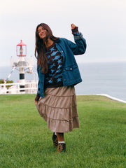Knit Wool-blend Star & Fish Pattern Oversized Top