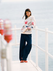 Knit Round Neckline Sea Animal Graphic Oversized Long Sleeve Top