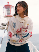 Knit Round Neckline Sea Animal Graphic Oversized Long Sleeve Top