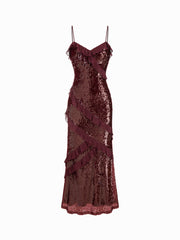 Sweetheart Sequin Ruffle Hem Mermaid Maxi Cami Dress