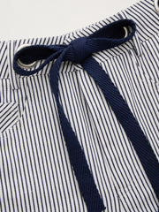 Cotton-blend Mid Rise Striped Drawstring Barrel-leg Trousers