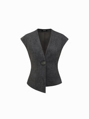 Wool-blend V-neck Button Cropped Blazer Vest
