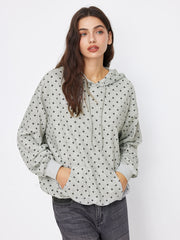 Terry Polka Dot Long Sleeve Drawstring Hoodie