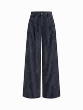 Mid Rise Striped Pleated Wide Leg Trousers
