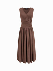 V-neck Wrap Ruched Flared Maxi Dress