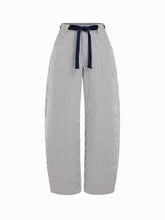 Cotton-blend Mid Rise Striped Drawstring Barrel-leg Trousers