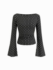 Boat Neck Solid Ruched Long Sleeve Tee