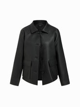 Faux Leather Collar Long Sleeve Button Oversized Shacket