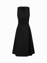 V-neck Wrap Pleated A-line Midi Dress